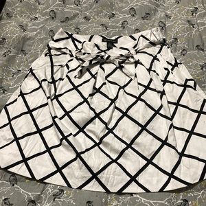 Black and white box pleat flare skirt